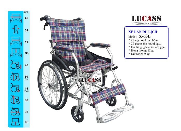  Xe lăn lucass nhôm du lịch X-63L(caro)