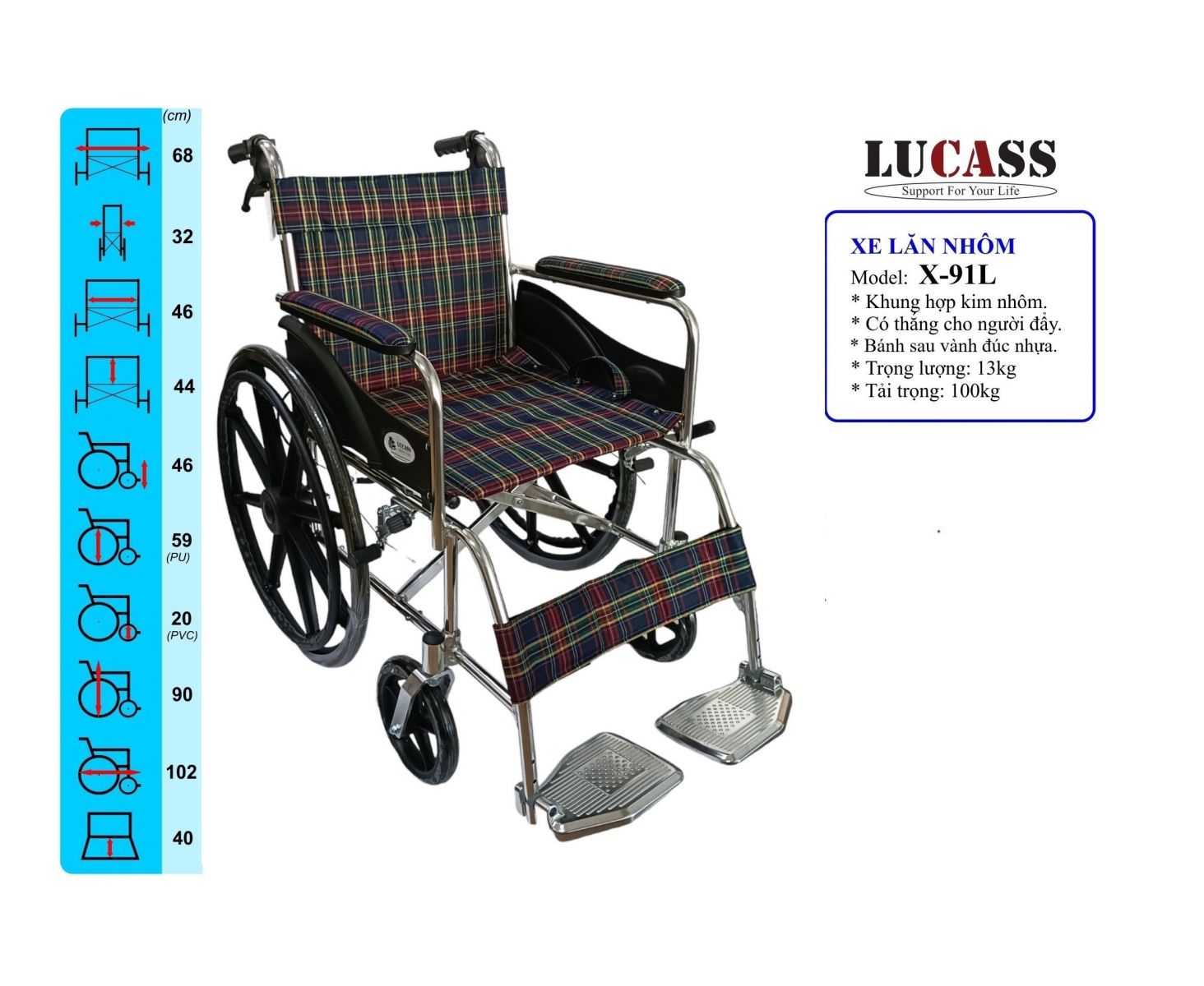  Xe lăn nhôm lucass có thắng X91L